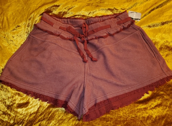 Free People High Rise Up & Fly Shorts in Wine - Picture 13 of 15